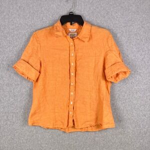 Talbots Women's 14 Irish Linen Button Down Shirt Peach Short Sleeve Lightweight